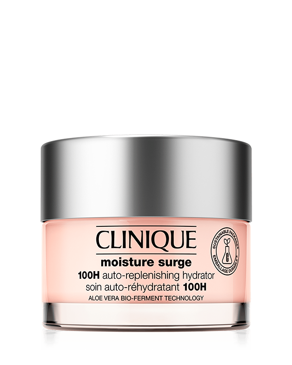 Moisture Surge™ 100H Auto-Replenishing Hydrator, Refreshing oil-free face moisturizer with aloe bioferment and hyaluronic acid delivers instant hydration that soothes in 3 seconds. 100% instantly show a boost in hydration and glow. Dermatologist tested. Safe for sensitive skin. Allergy tested. 100% fragrance free.