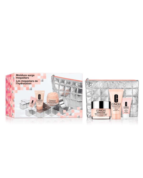 Moisture Surge Megastars Skincare Set, A skincare trio featuring our powerful hydrator plus an overnight mask and multitasking lip balm. A RM293 value. &lt;br&gt;&lt;br&gt; Allergy tested. 100% fragrance free.